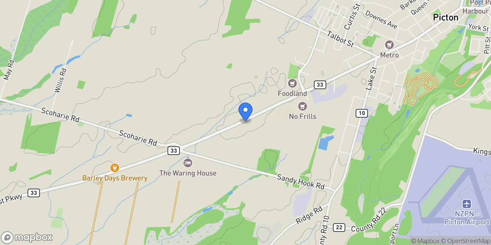 Map showing 13435 Loyalist Parkway, Prince Edward, Ontario, Canada.