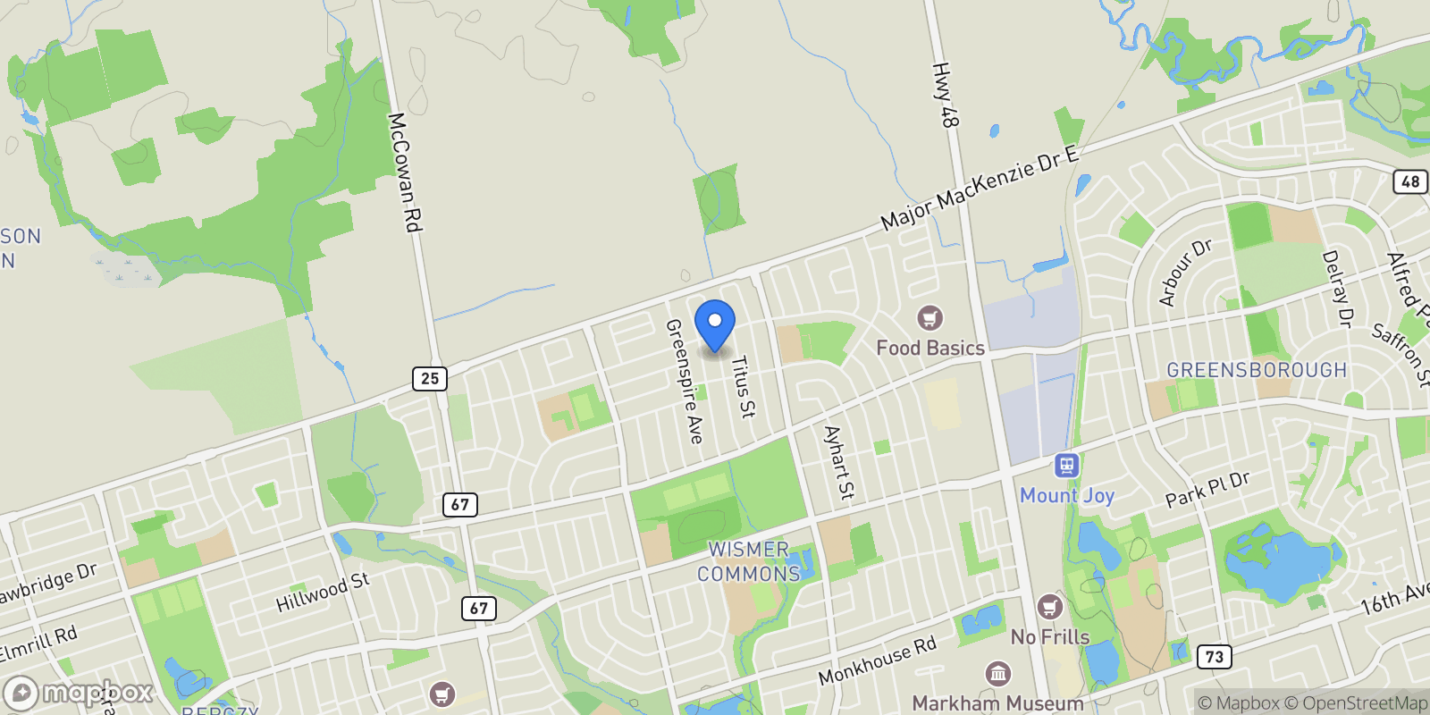 Map showing 50 Willow Street, Markham, Ontario, Canada.