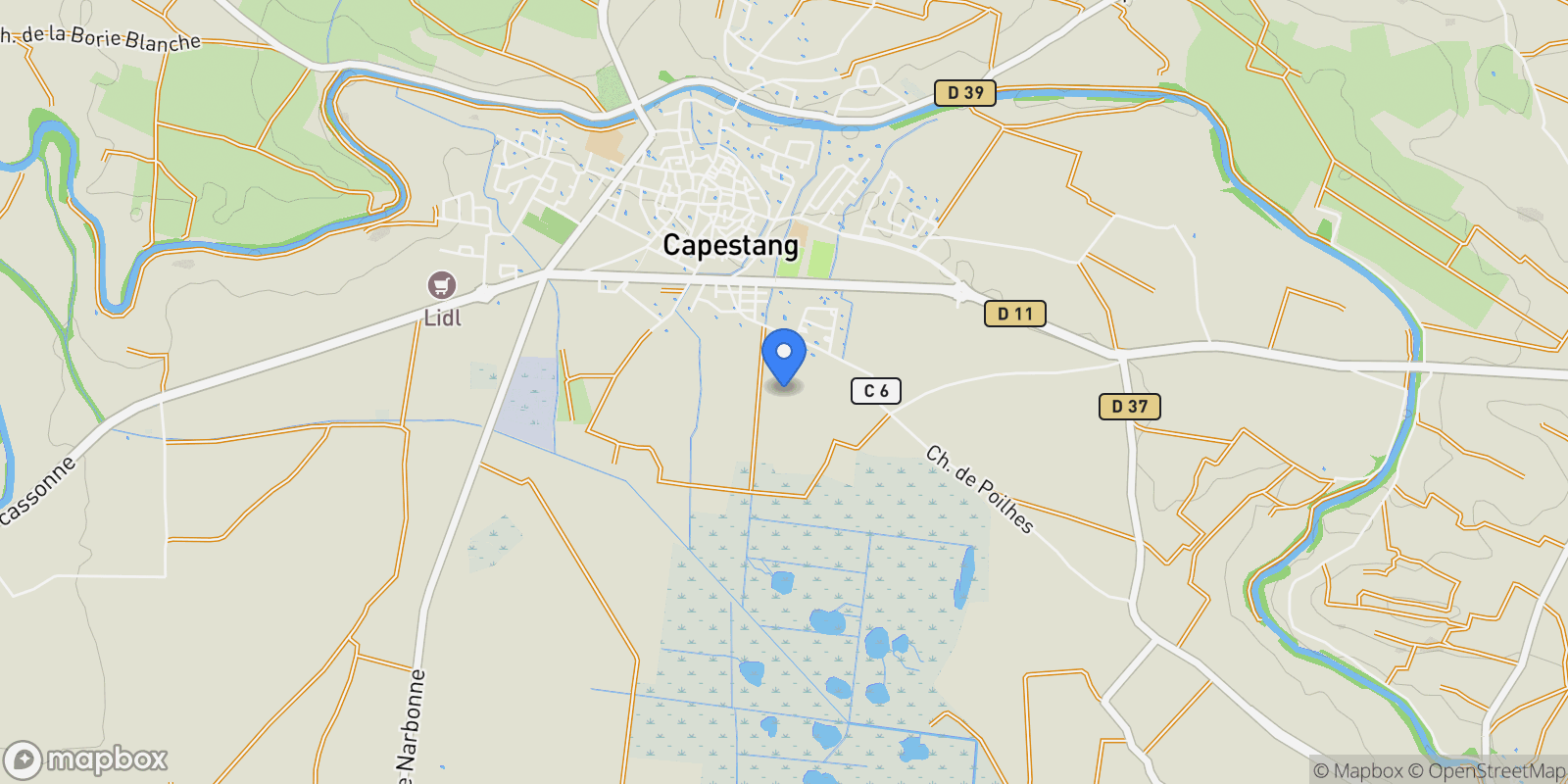 Map showing Capestang, Occitanie, France.