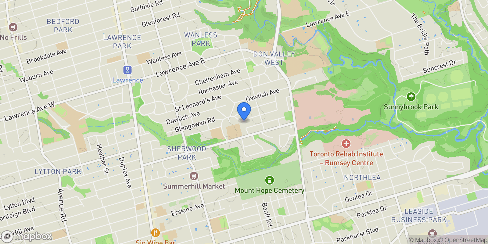 Map showing 5 Stratheden Road, Toronto, Ontario, Canada.