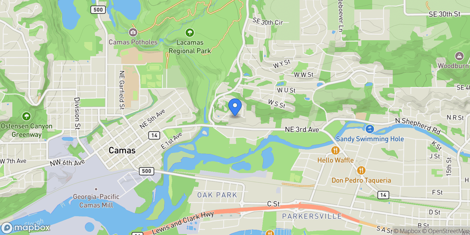 Map showing 520 NE Providence Drive, Camas, WA 98607, Camas, Washington, United States.