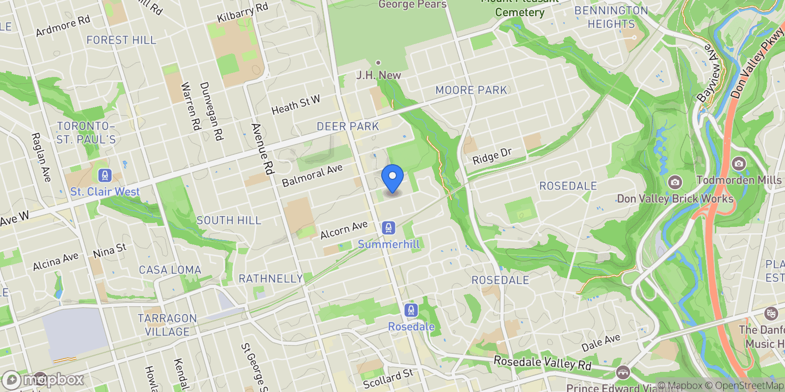 Map showing 40 Summerhill Gardens, Toronto, Ontario, Canada.
