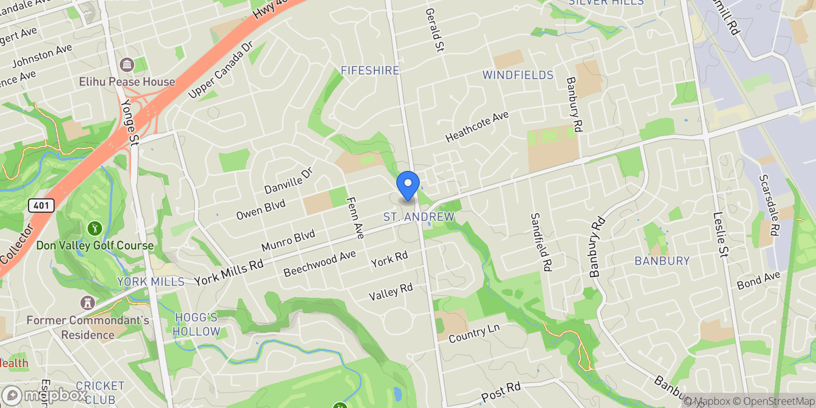 Map showing 229 Owen Boulevard, Toronto, Ontario, Canada.
