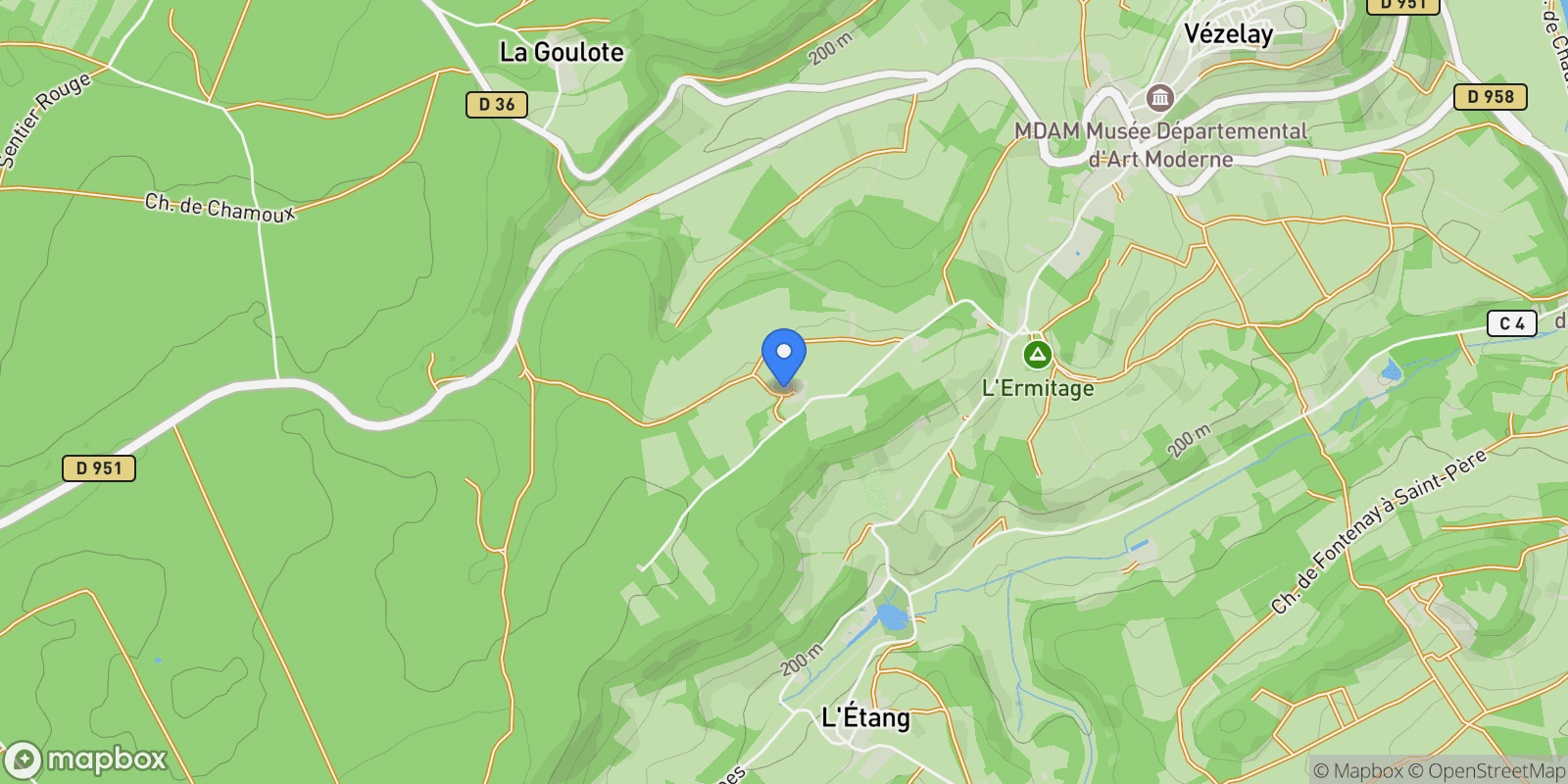 Map showing Vézelay, Bourgogne-Franche-Comté, France.