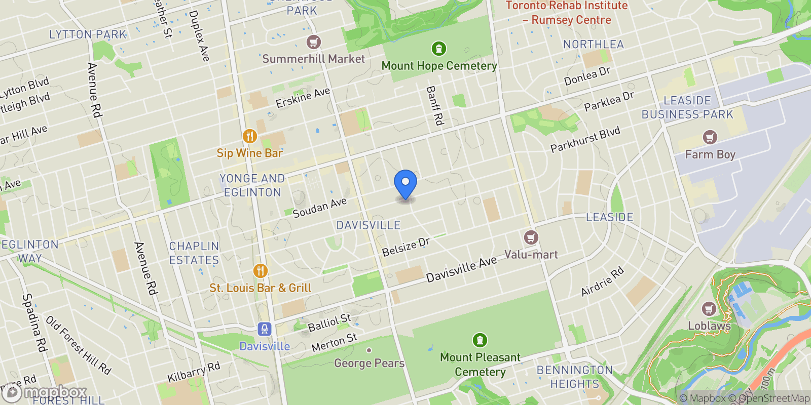 Map showing 419 Hillsdale Avenue, Toronto, ON, M4S 1T9, CANADA, Toronto, Ontario, Canada.