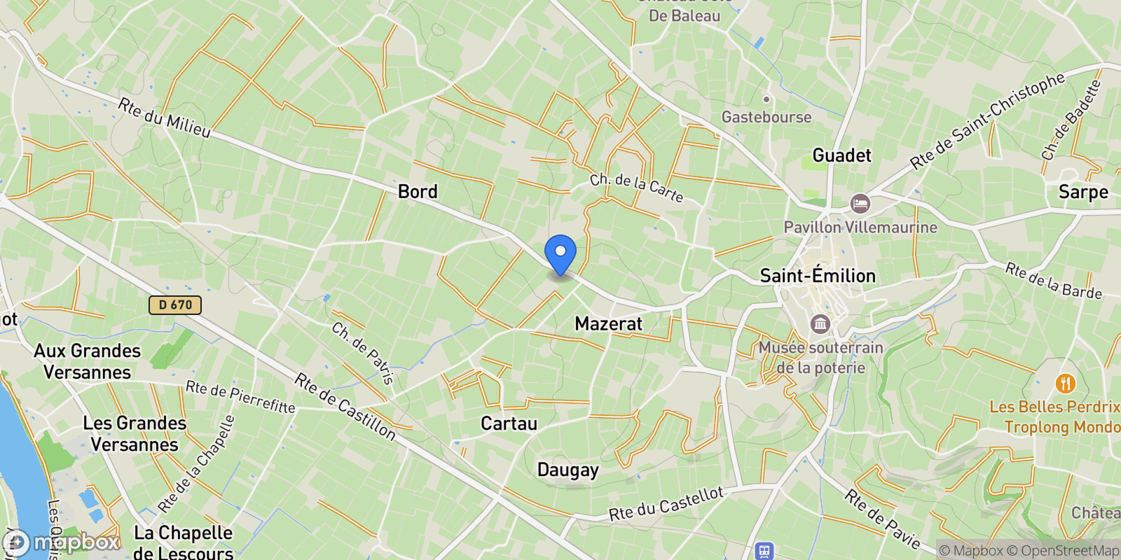 Map showing Saint-Émilion, Nouvelle-Aquitaine, France.
