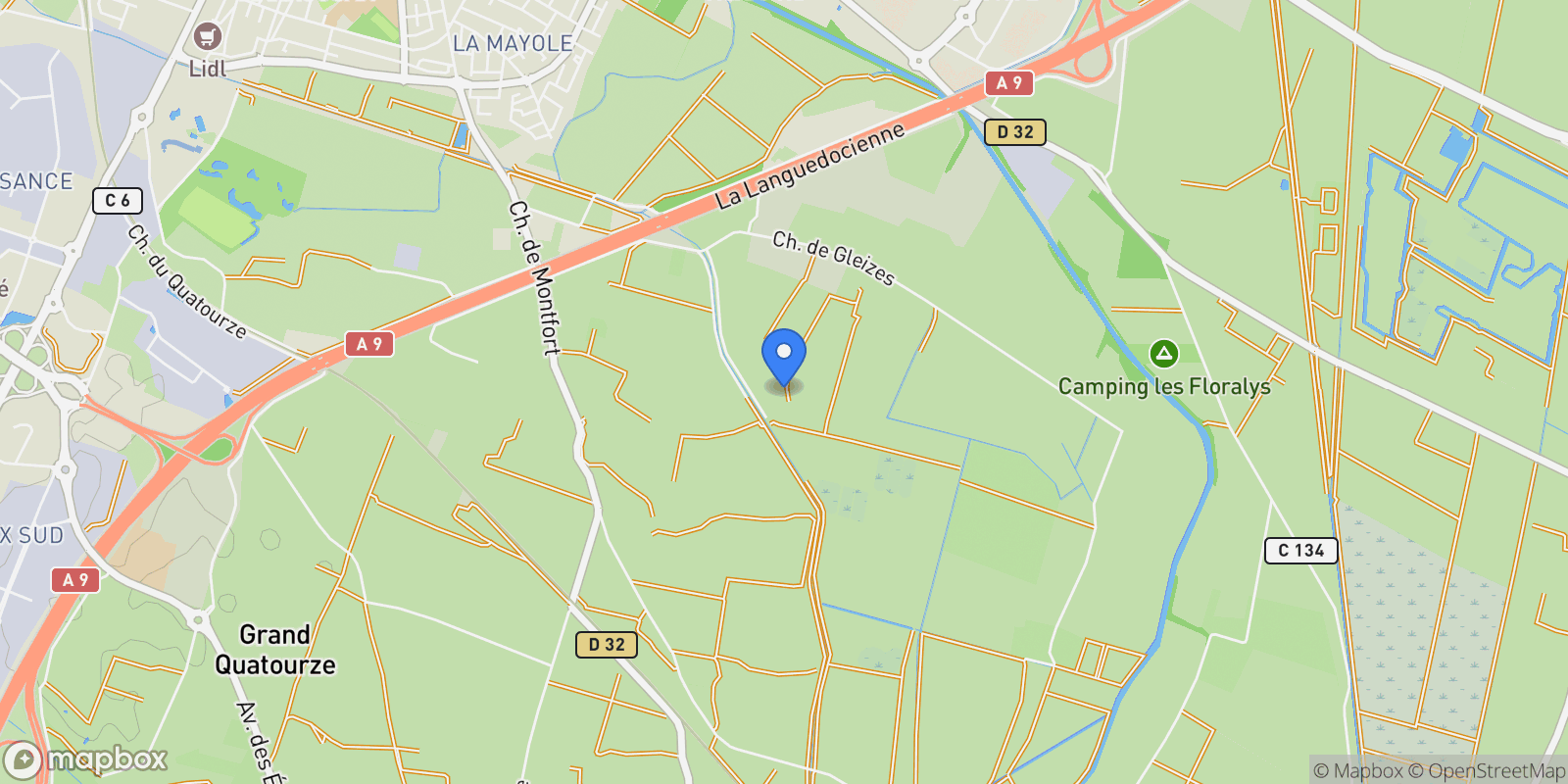 Map showing Narbonne, Occitanie, France.