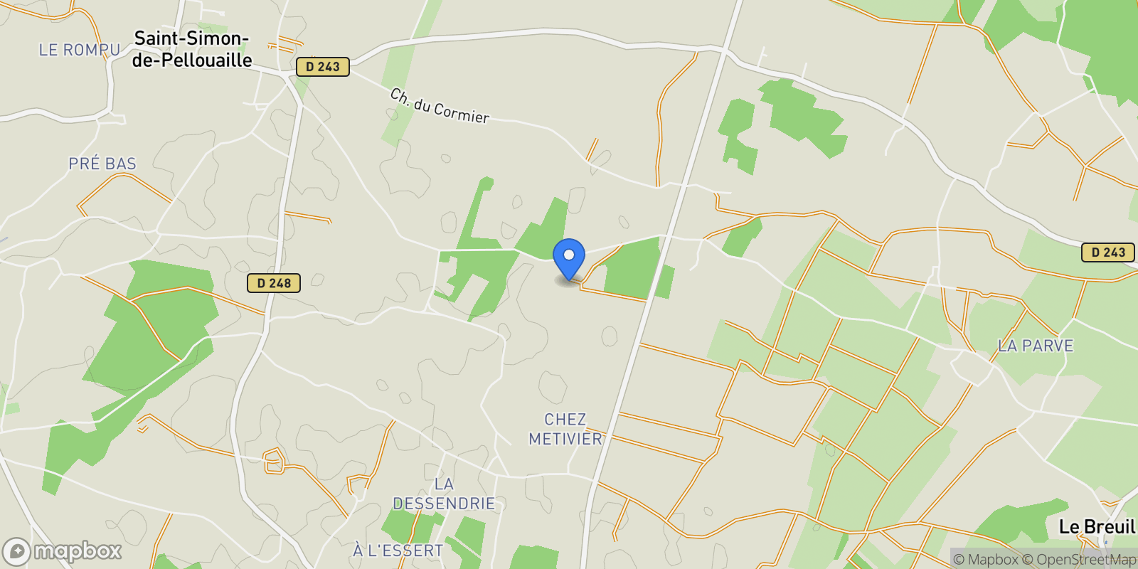 Map showing domaine de la tillade, Saint-Simon-de-Pellouaille, Nouvelle-Aquitaine, France.