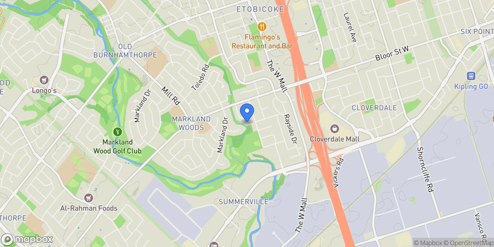 Map showing 30 Neilor Crescent, Toronto, ON, M9C 1K4, CANADA, Toronto, Ontario, Canada.