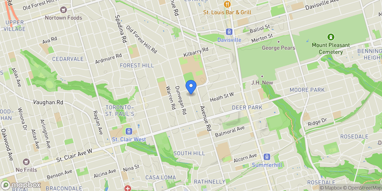 Map showing 77 Forest Hill Road, Toronto, ON, M4V 2L6, Canada, Toronto, Ontario, Canada.