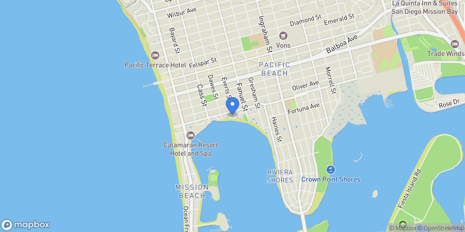 Map showing 1177 Pacific Beach Drive #A, San Diego, California, United States.