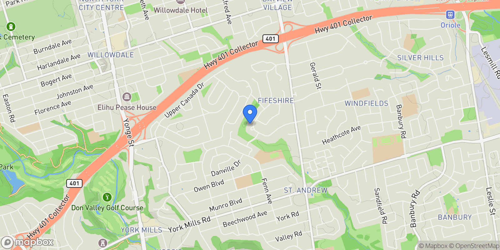 Map showing 38 Fifeshire Road, Toronto, ON, M2L 2G6, CANADA, Toronto, Ontario, Canada.