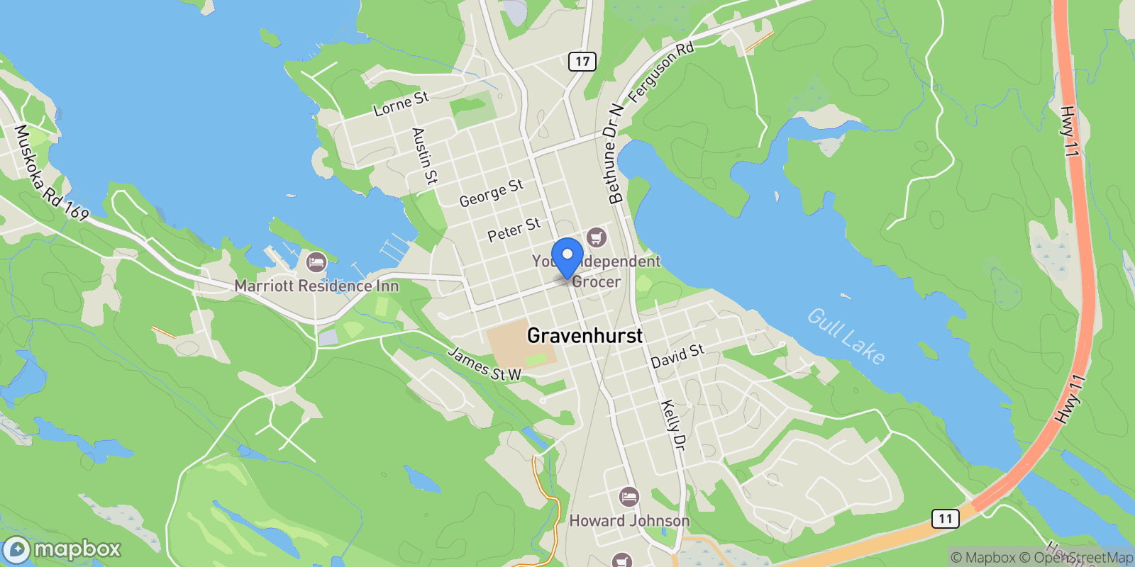 Map showing Gravenhurst (Muskoka (S)), ON, CANADA, Gravenhurst, Ontario, Canada.