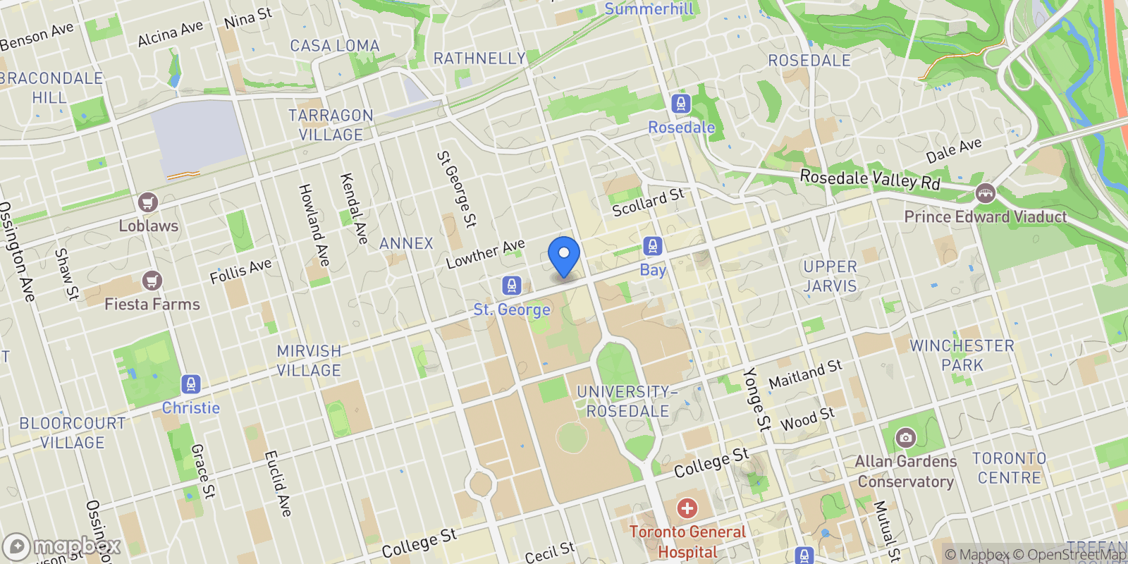 Map showing 206 Bloor Street, Toronto, ON, M5S 1T8, CANADA, Toronto, Ontario, Canada.