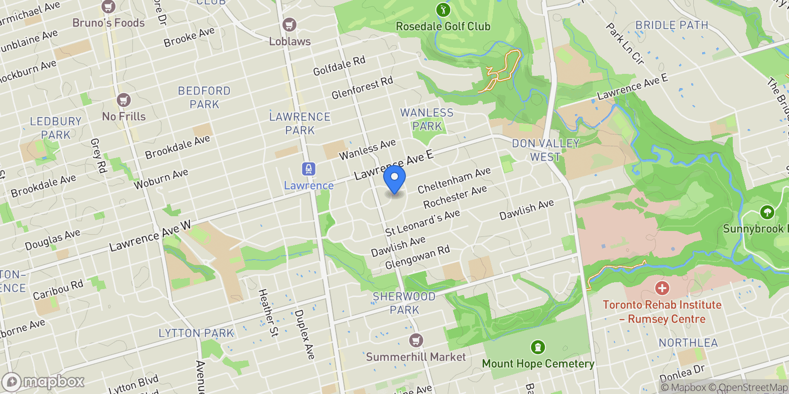 Map showing 50 Lawrence Crescent, Toronto, ON, M4N 1N2, CANADA, Toronto, Ontario, Canada.