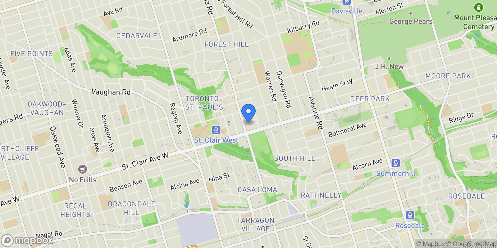 Map showing 11 Shorncliffe Avenue, Toronto, ON, M4V 1S9, CANADA, Toronto, Ontario, Canada.