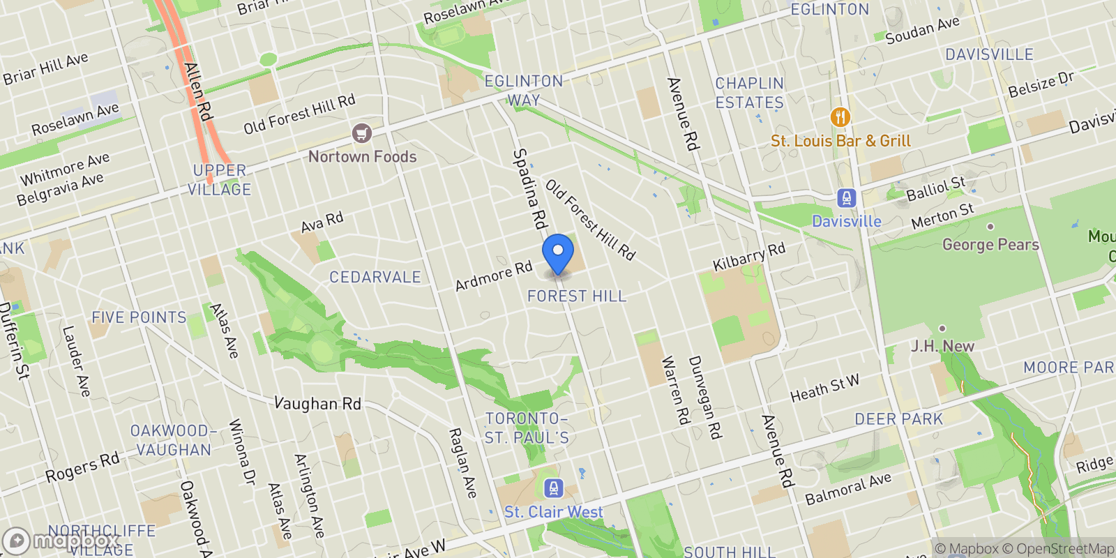 Map showing Toronto (Forest Hill Sout, ON, CANADA, Toronto, Ontario, Canada.