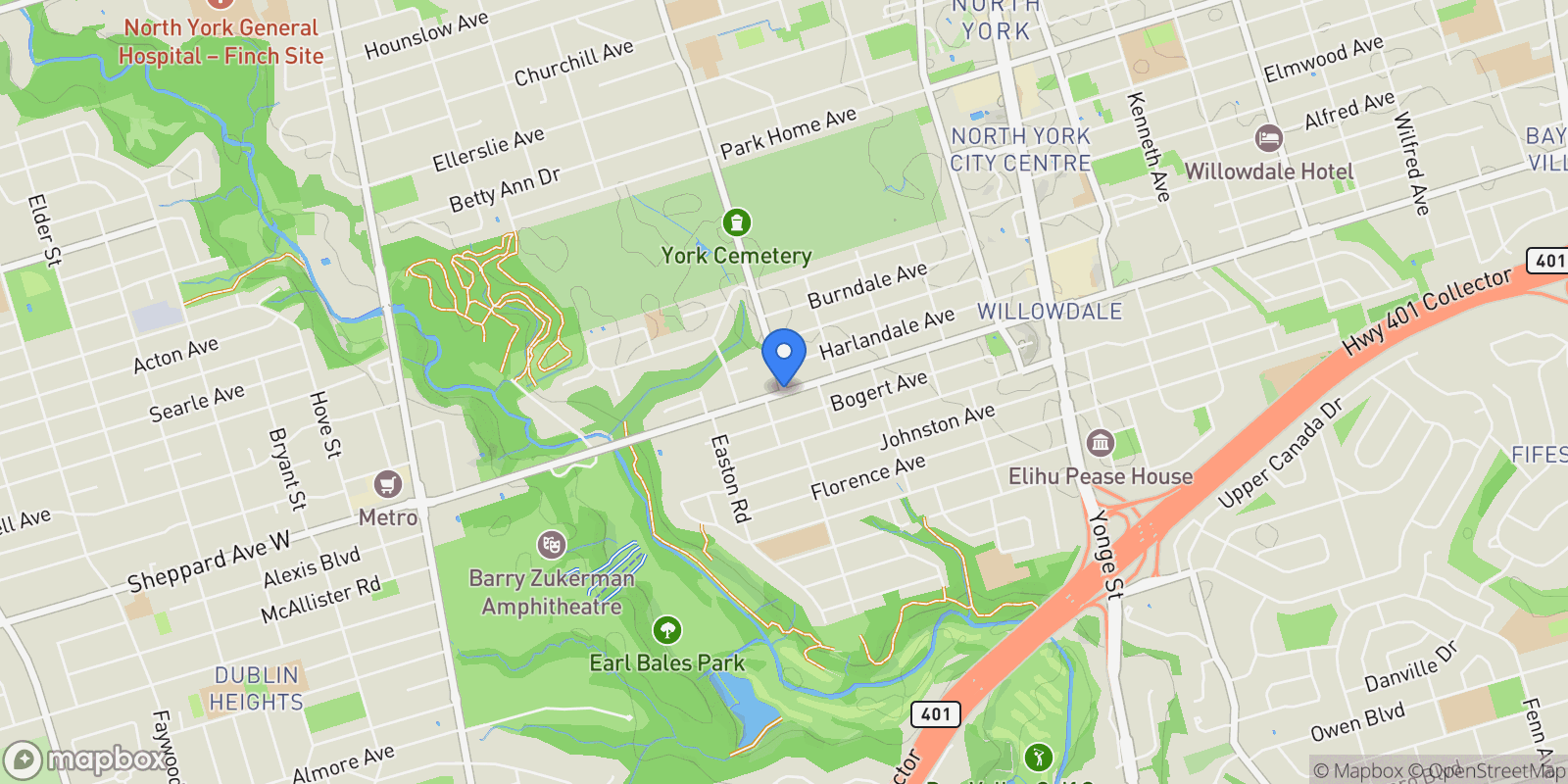 Map showing Toronto (Lansing-Westgate, ON, CANADA, Toronto, Ontario, Canada.