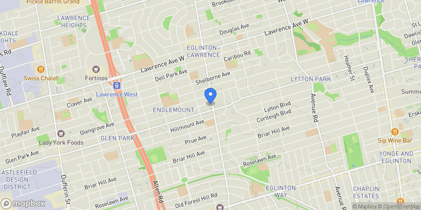 Map showing 1 GLEN PARK #404, Toronto (Englemount-Lawre, ON, CANADA, Toronto, Ontario, Canada.