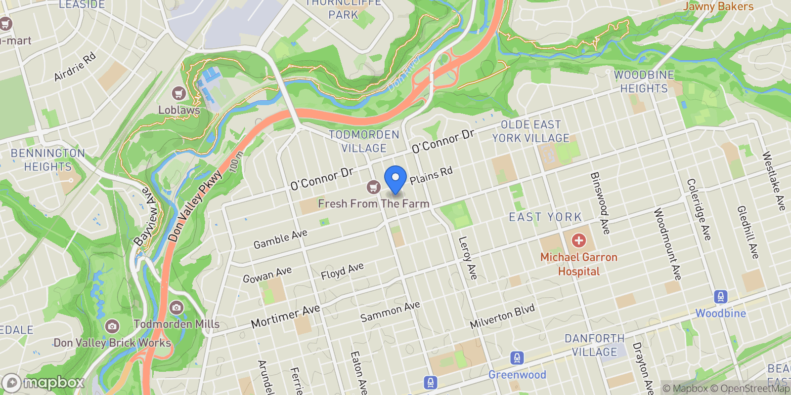 Map showing 67 Lesmount Avenue, Toronto, ON, M4J 3V7, CANADA, Toronto, Ontario, Canada.