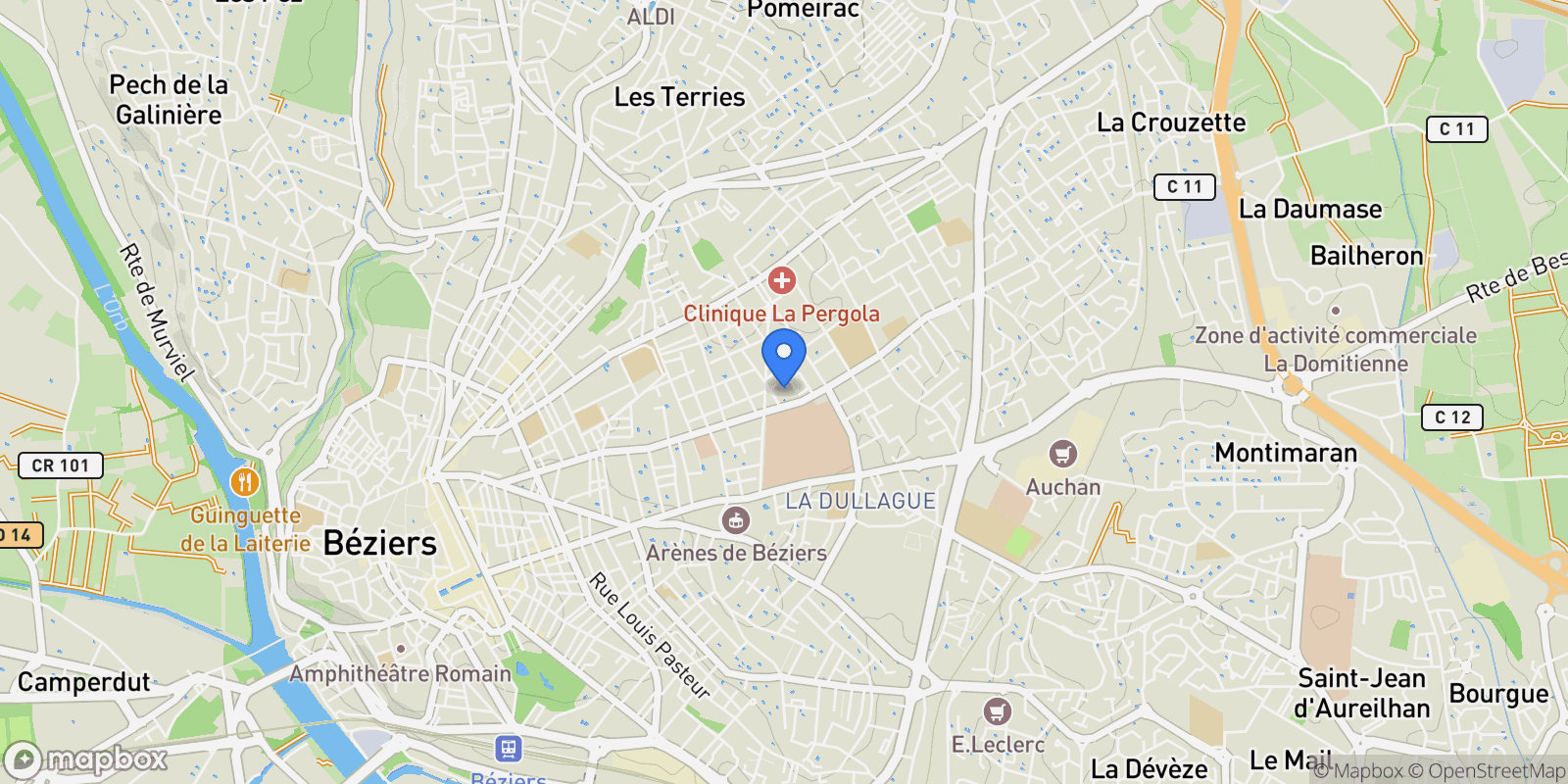 Map showing Béziers, Occitanie, France.