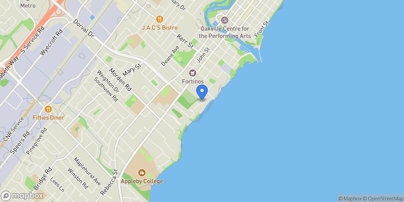 Map showing 233 Lakewood Drive, Oakville, ON, L6K 1B3, CANADA, Oakville, Ontario, Canada.