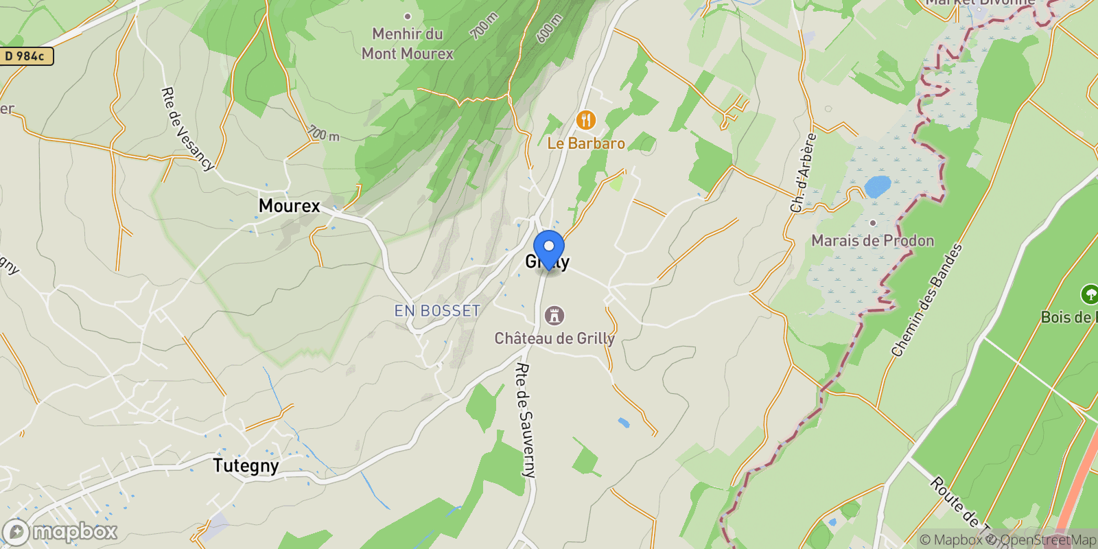 Map showing ain, Grilly, Auvergne-Rhône-Alpes, France.