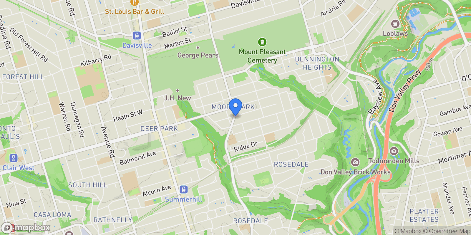 Map showing 99 GLENROSE AVENUE, Toronto (Rosedale-Moore P, ON, CANADA, Toronto, Ontario, Canada.