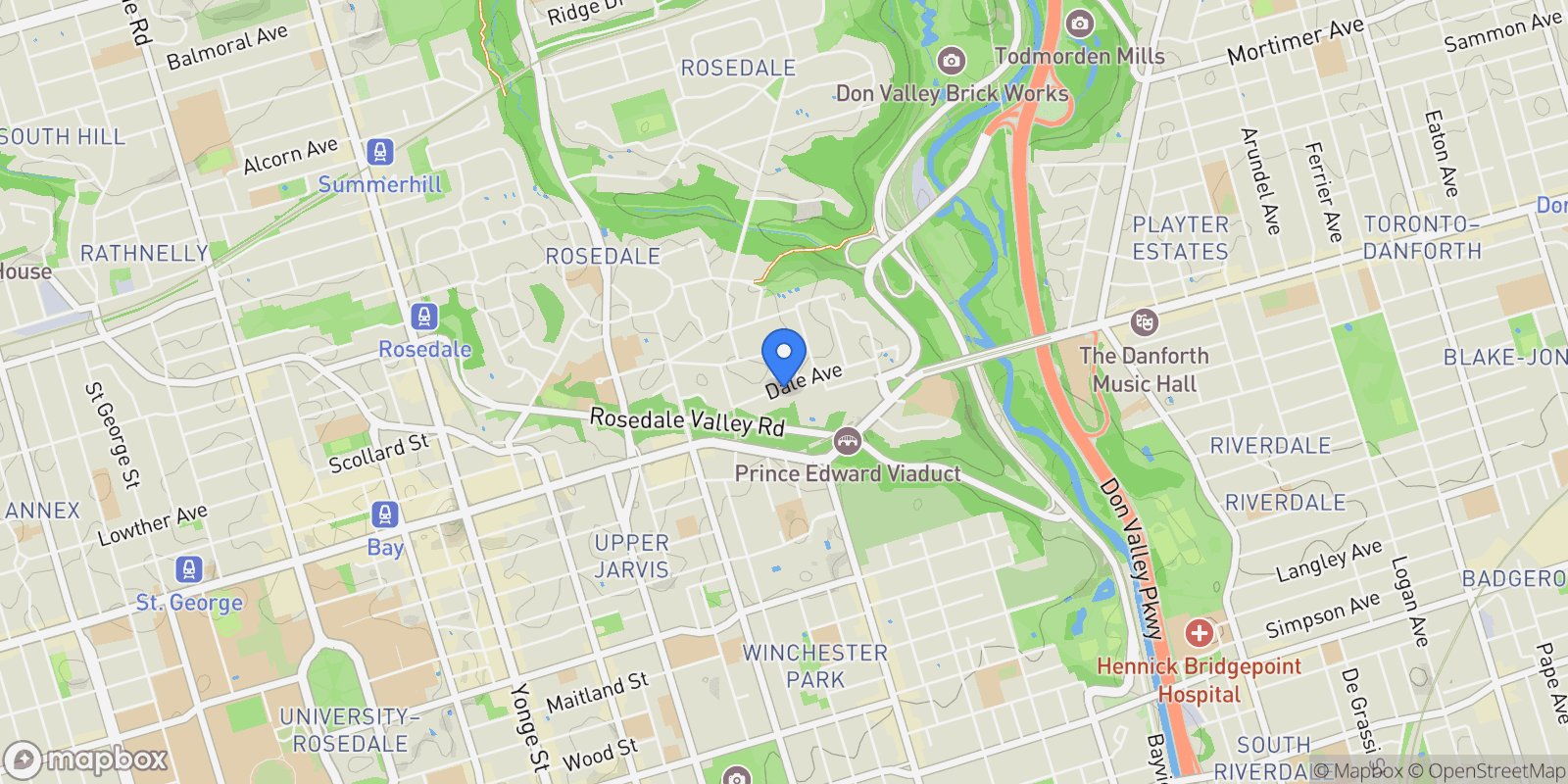 Map showing 7 Dale Avenue, Toronto, ON, M4W 1K2, CANADA, Toronto, Ontario, Canada.