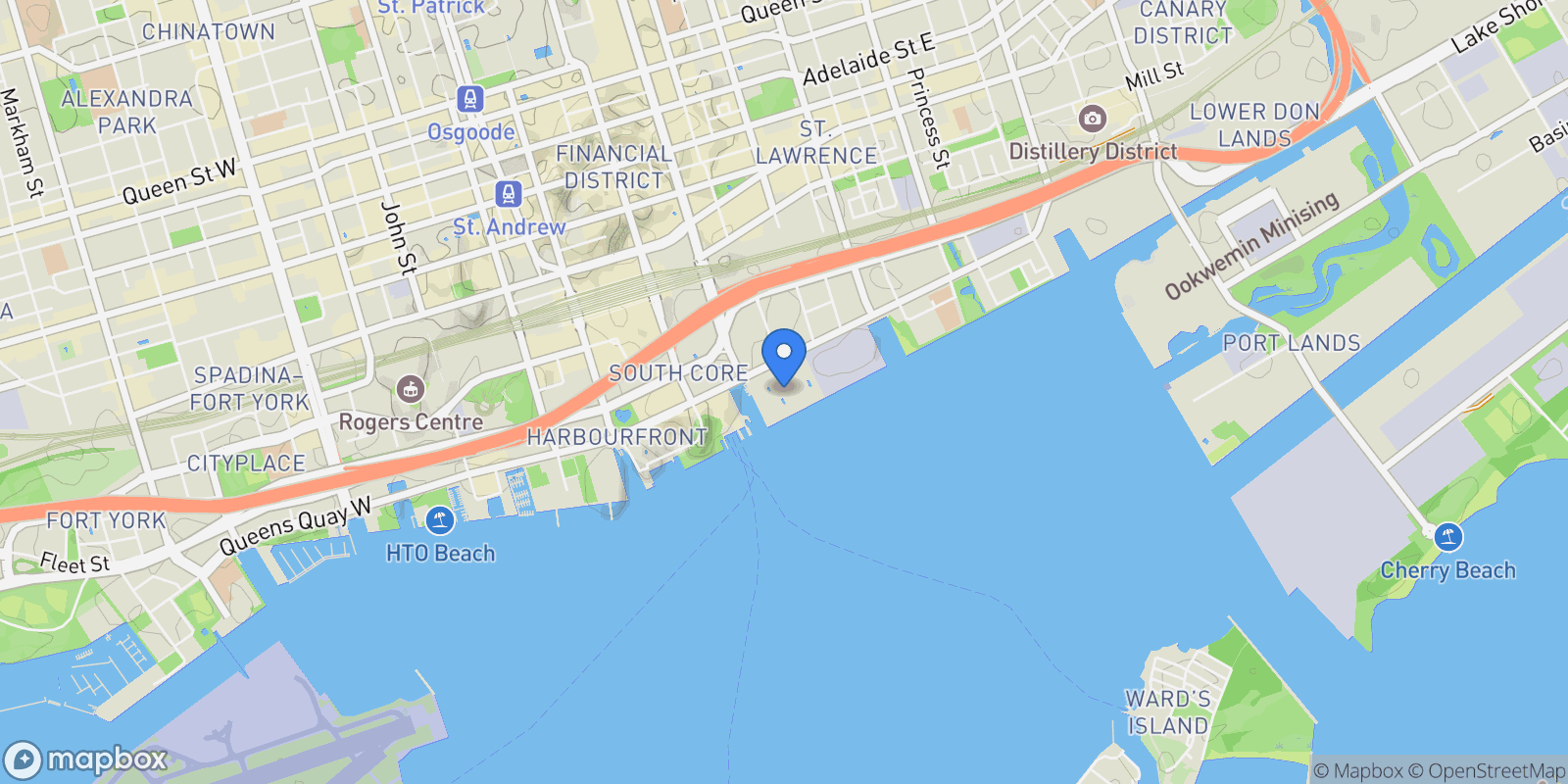 Map showing 29 Queens Quay, Toronto, ON, M5E 0A4, CANADA, Toronto, Ontario, Canada.