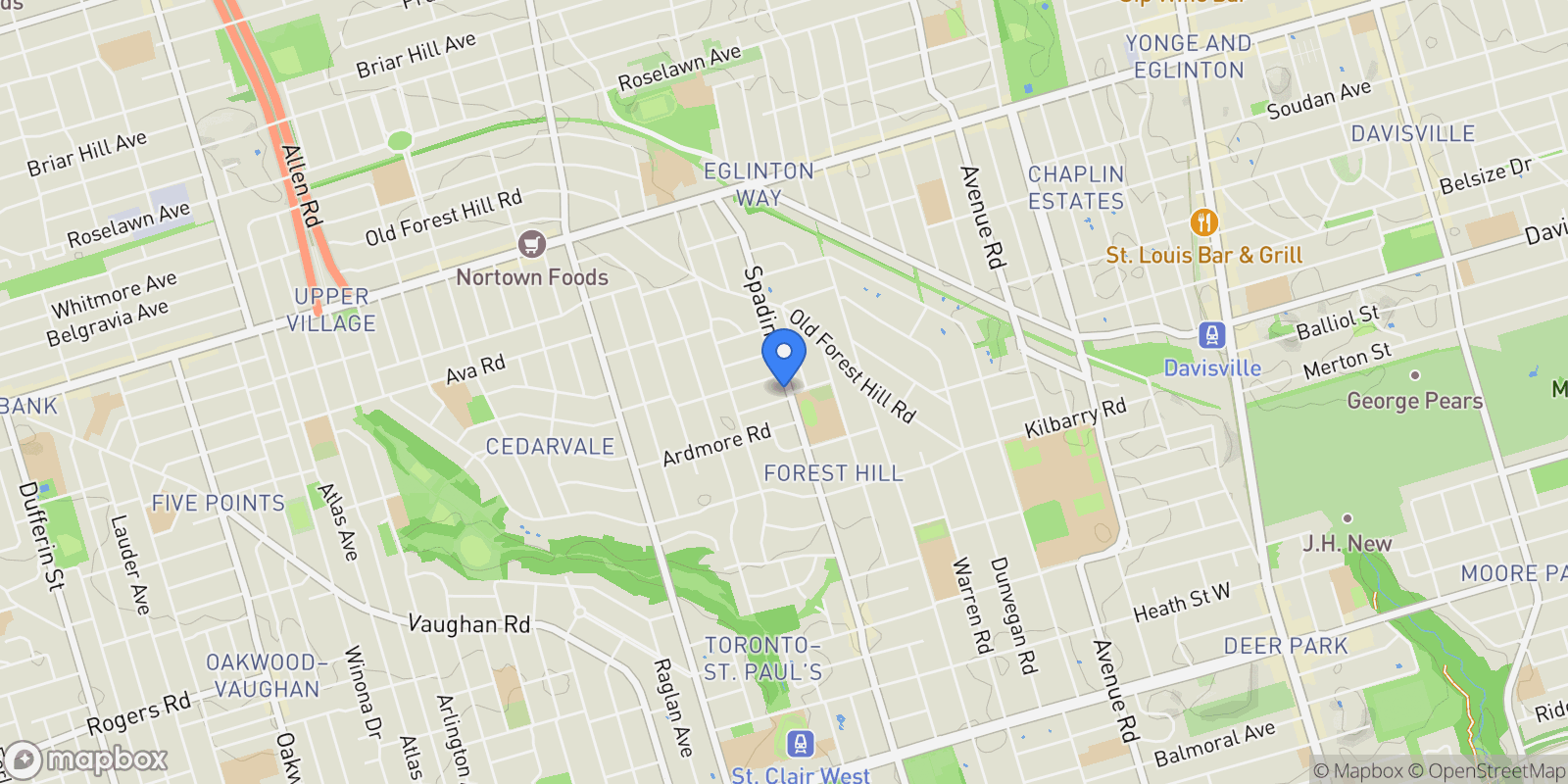 Map showing 2 Silverwood Avenue, Toronto, ON, M5P 1W4, CANADA, Toronto, Ontario, Canada.