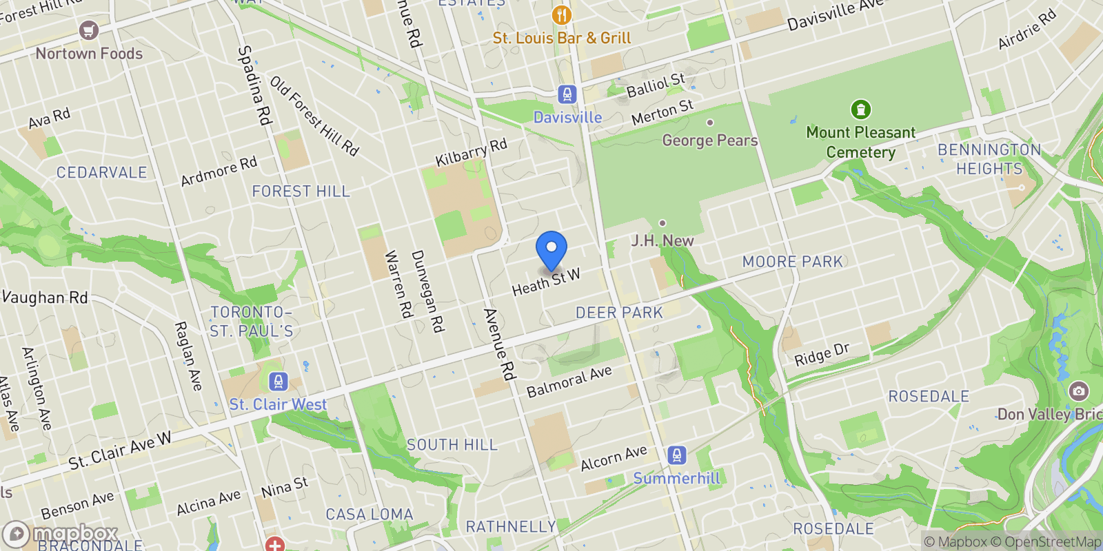 Map showing 62 Heath Street, Toronto, ON, M4V 1T4, CANADA, Toronto, Ontario, Canada.