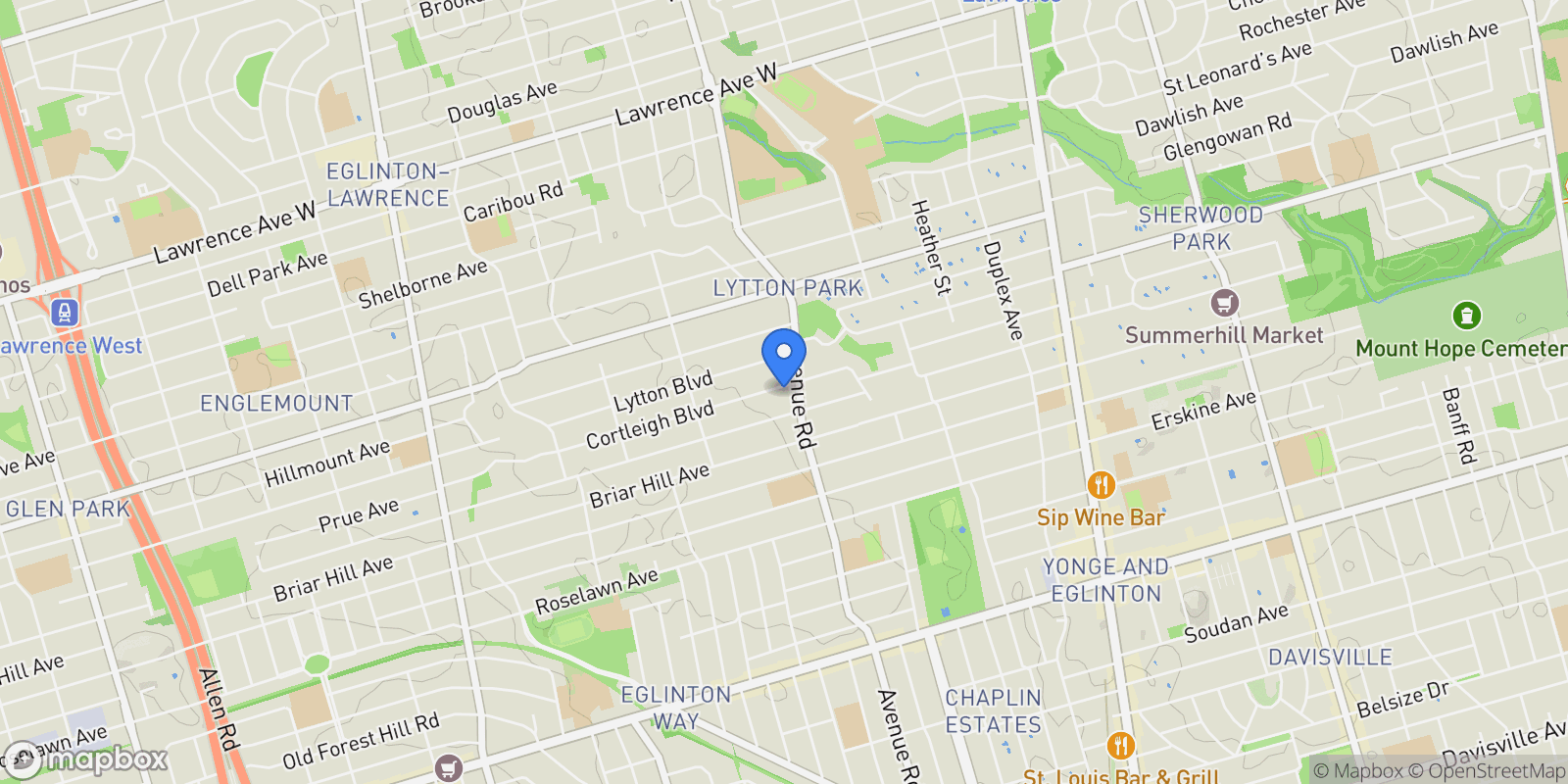Map showing 159 Cortleigh Boulevard, Toronto, ON, M5N 1P6, CANADA, Toronto, Ontario, Canada.