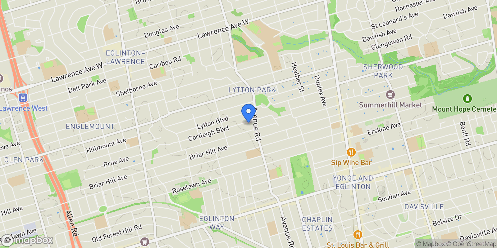 Map showing 163 Cortleigh Boulevard, Toronto, ON, M5N 1P6, CANADA, Toronto, Ontario, Canada.