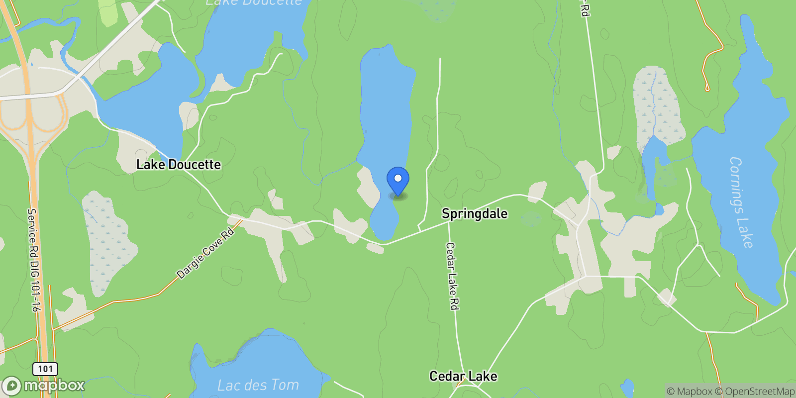 Map showing 51 Doctors Lane, Springdale, Nova Scotia, Canada.