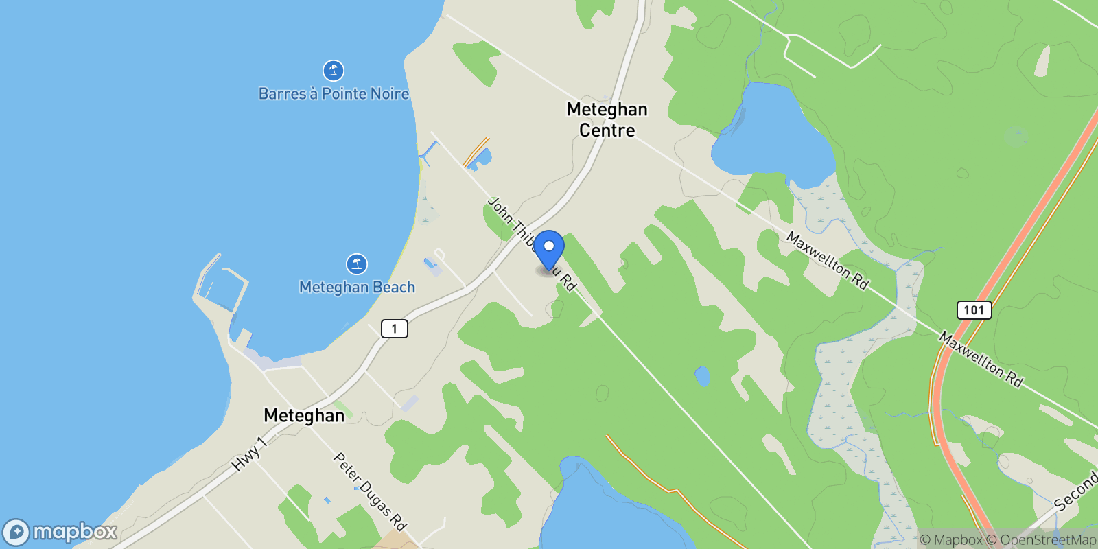 Map showing 180 John Thibodeau Road, Meteghan Centre, Nova Scotia, Canada.
