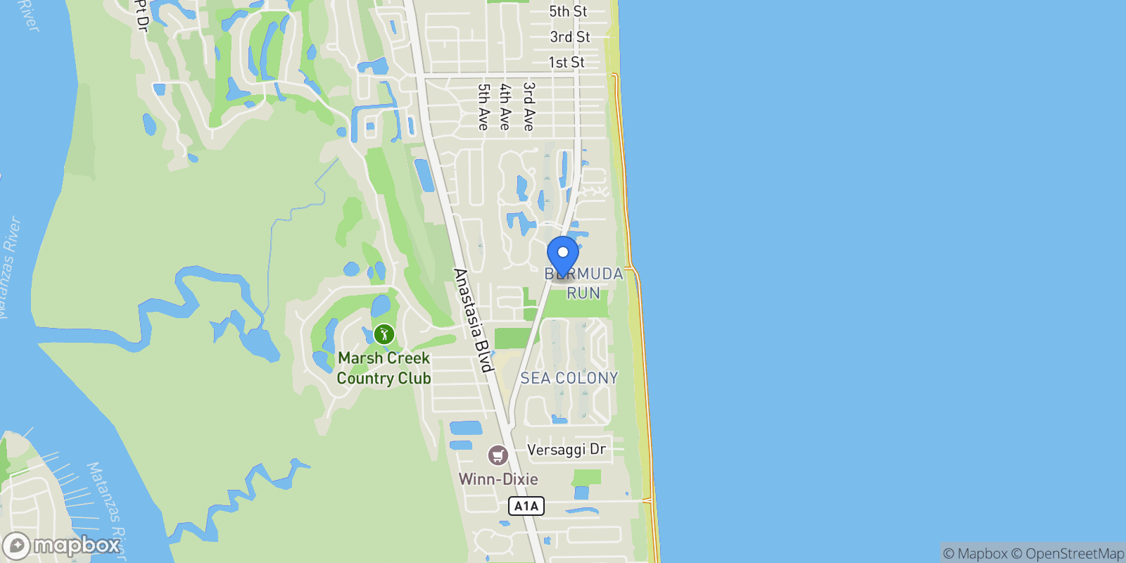 Map showing 30 Bermuda Run Way , St Augustine Beach, FL 32080, St. Augustine, Florida, United States.