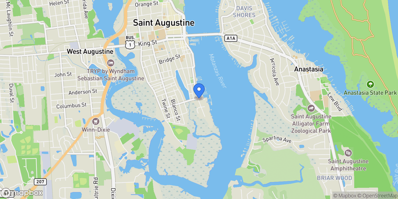Map showing 1 South St Unit# A and B, St Augustine, FL 32084, St. Augustine, Florida, United States.