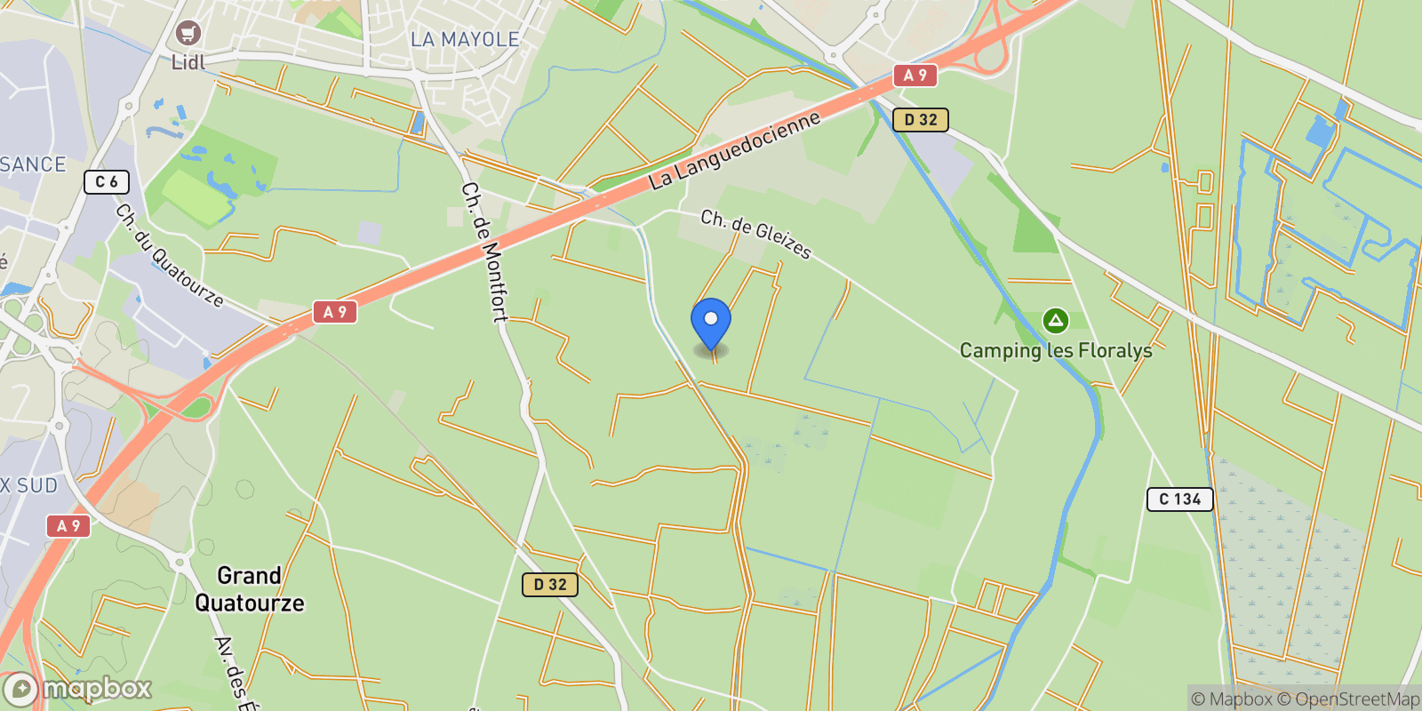 Map showing Narbonne, Occitanie, France.