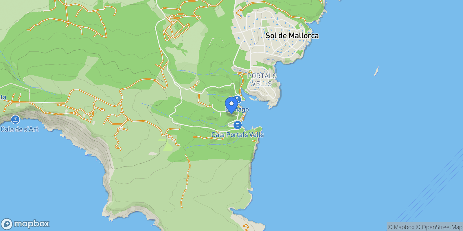 Map showing Portal Vells, Baleares, Sol de Mallorca, Calvia, Balearic Islands.