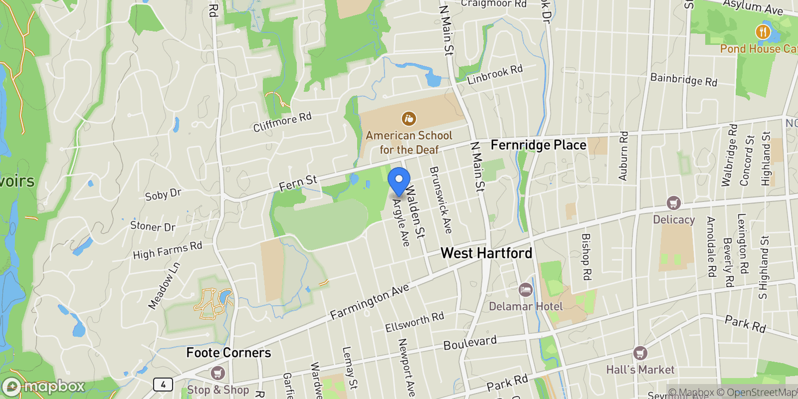 Map showing 114 Argyle Avenue, West Hartford, CT 06107, West Hartford, Connecticut, United States.