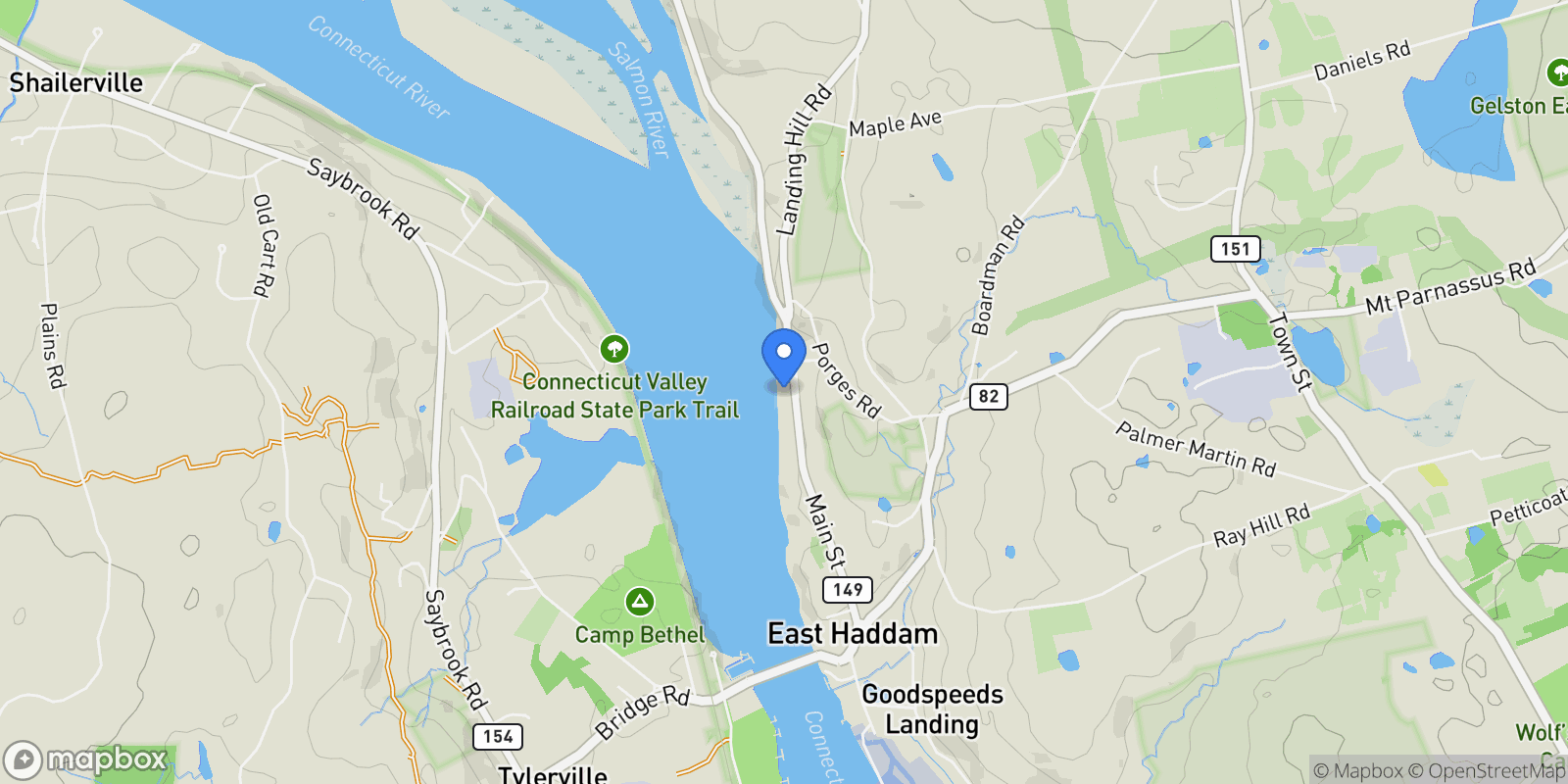Map showing 77 Main Street, East Haddam, CT 06423, East Haddam, Connecticut, United States.
