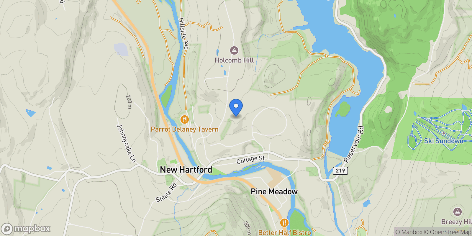 Map showing 116 Holcomb Hill Road, New Hartford, CT 06057, New Hartford, Connecticut, United States.