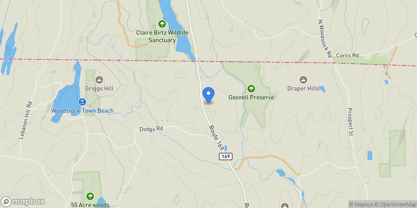 Map showing 1669 Route 169, Woodstock, CT 06281, Woodstock, Connecticut, United States.