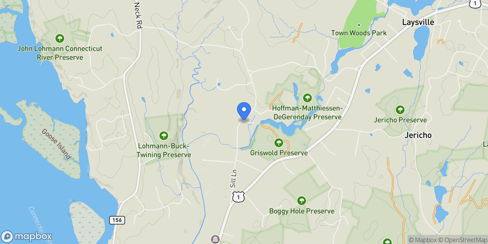 Map showing 33 Sill Lane, Old Lyme, CT 06371, Lyme, Connecticut, United States.