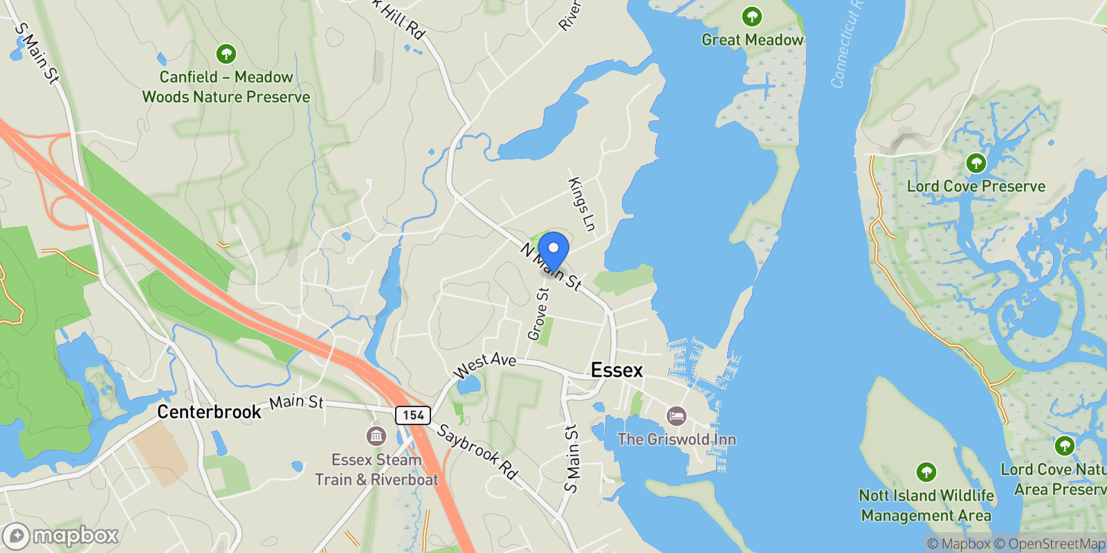 Map showing 60 North Main Street, Essex, CT 06426, Essex, Connecticut, United States.