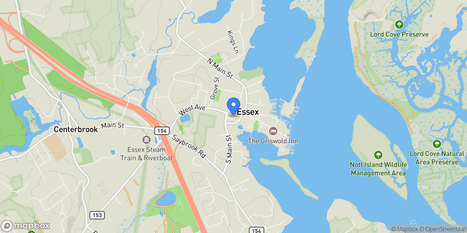 Map showing 35 Prospect Street, Essex, CT 06426, Essex, Connecticut, United States.