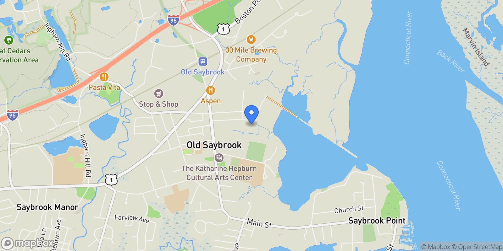 Map showing 100 Dudley Avenue H43, Old Saybrook, CT 06475, Old Saybrook, Connecticut, United States.