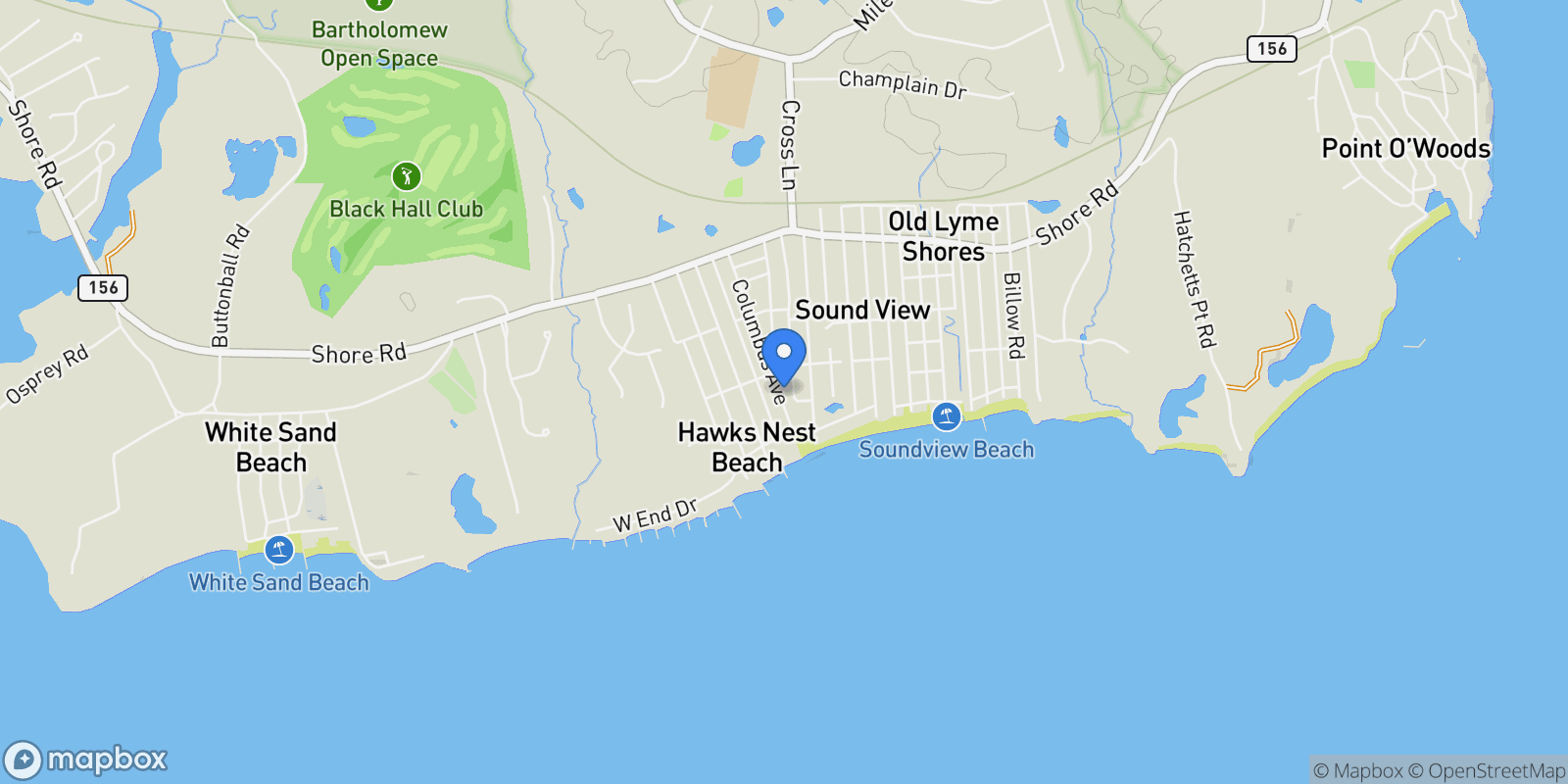 Map showing 56 Columbus Avenue, Old Lyme, CT 06371, Lyme, Connecticut, United States.