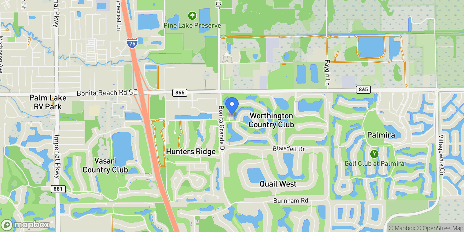 Map showing 13030 Bridgeford Avenue, Bonita Springs, FL 34135, Bonita Springs, Florida, United States.